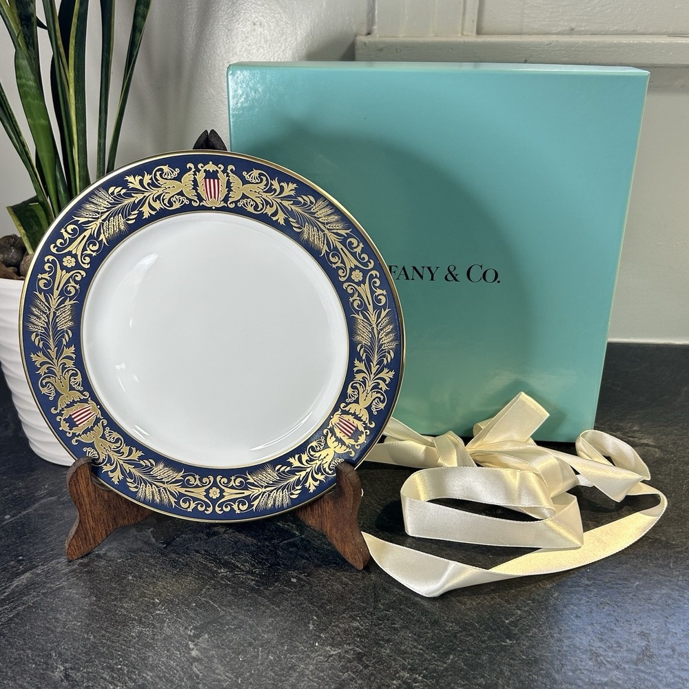 2001 Tiffany & Co Millennium 8" Blue Gold Plate 200th Anniversary Congress W Box